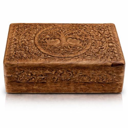 Tolles Geburtstagsgeschenke Handgemachte dekorative hölzerne Schmuckkasten Baum des Lebens Carving Schmuck Organizer Andenkenkasten Schatztruhe Schmuckstück Halter Aufbewahrung Schloss Box (Antique)