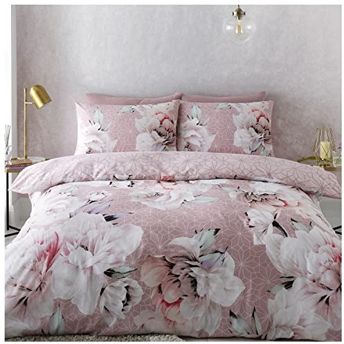 GC GAVENO CAVAILIA Geometric Duvet Cover Double, Polycotton Fabric Floral Bedding Quilt Covers With Pillowcases, Blush Pink