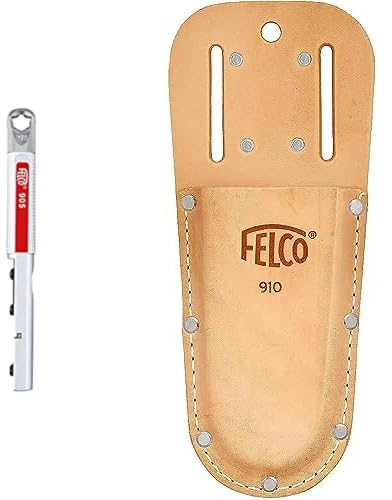 FELCO Multifunktionswerkzeug (zum Schärfen, Schleifen, Einstellen) & 910 Etui für Gartenscheren (Holster aus Echtleder, mit Gürtelschlaufe + Klammer, Befestigung am Gürtel), 26 x 16 x 12 cm