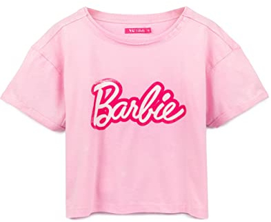 Barbie Cropped T-Shirt for Women | Ladies Fashion Doll Retro Logo Pink Crop Top Fashionista Clothing Merchandise Medium