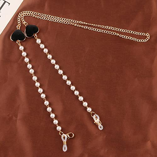 Brillenkette Metall Herzkette Damen Zarte Mode Perlenkette Anti-Rutsch Brille Halskette Anti-Verlorenes Seil Schwarz