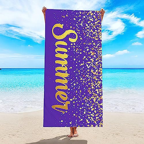 Lieson Strandhandtuch Mikrofaser, Badetuch Strandlaken Handtuch Strandtuch 80x160CM Sandfreie, Schnell Trocknende Summer mit Pailletten Lila Gold Tragbares Saunatuch Badehandtuch