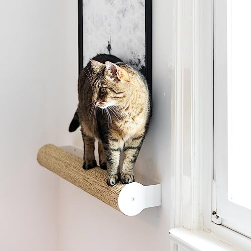 LucyBalu® Catwalk Kratzstamm Wand Kletterwand – Weiß/Sand | Kratzsäule für Wandmontage, aus Sisal, platzsparender Kletterspaß