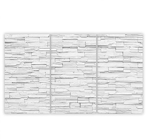 SMTDeco Protection plaque de cuisson, vitrocéramique, verre trempé, pour cuisinières électrique, à induction,planche à découper 3 x 30x52 cm Lot de 3 motif Pierre Granit Blanc