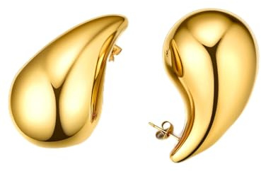 GoldChic Chunky Dupes Ohrringe Gold 26mm/30mm/40mm Groß Waterdrop Earrings Edelstahl/Kupfer Tropfen Creolen Ohrstecker Gold/Silber/Schwarz Hypoallergene Ohrschmuck für Damen Frauen Mädchen