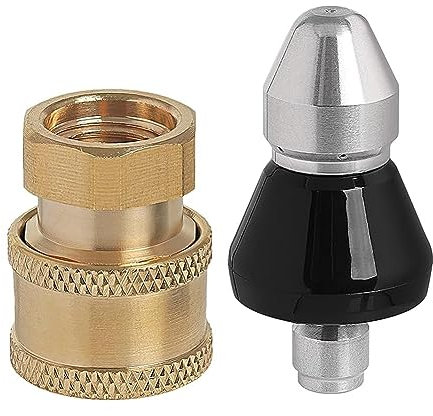 Iegefirm Herramienta de limpieza de alcantarillado, boquilla de alta presión, 1/4, 1 delantera, 6 traseras, boquilla de desagüe y adaptador de alta presión