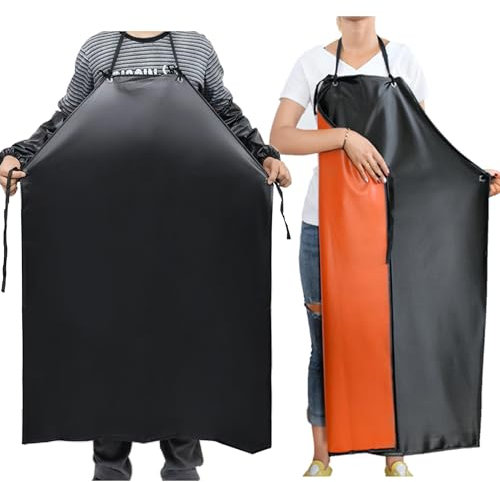 2 Set Waterproof Apron, 43 Heavy Duty Work Apron, Chemical Acid Stain Oil Resistant Aprons, Butcher Aprons with Adjustable Straps for Men, Women Professional Kitchen Apron for Pet Shop Car Wash BBQ