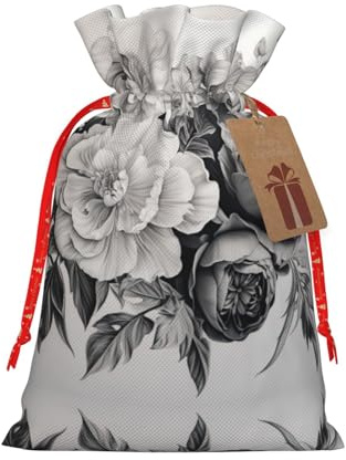 DURAGS Geschenktasche mit Kordelzug, florales Graphit, schicke Stoff-Geschenktüte für Weihnachten – ideal für jeden Anlass