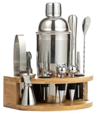 Cocktail Shaker Cocktail Making Kit Bartender Kit With Rotating Bamboo Stand 12 Piece Cocktail Shaker Set Stainless Steel Bar Tools Set Cocktail Shaker Set Cocktail Making Set (Color : A, Size : 350