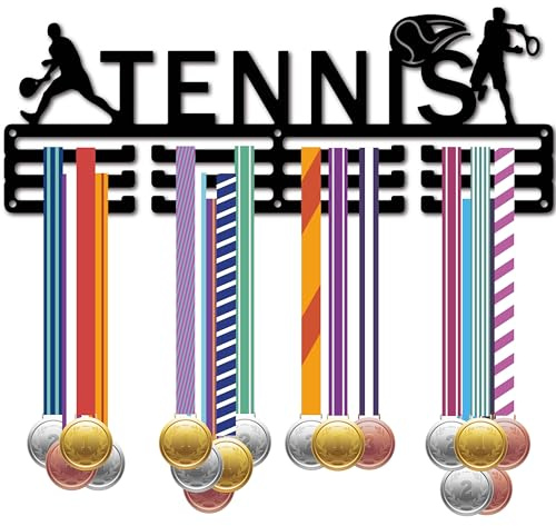 CREATCABIN Tennis-Medaillen-Aufhänger,Display,Sport-Medaillenhalter,Schwarzes Metall,Zum Aufhängen,Auszeichnungen,Band,Sportler,Spieler,Eisen,Regalmontage,Dekor Für Wandabzeichen,Wettbewerb,40x15cm