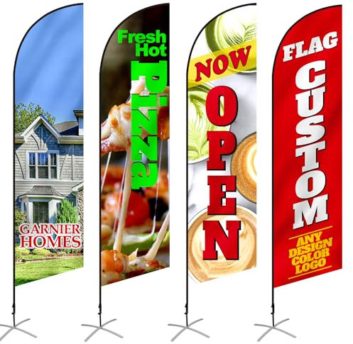 Anley Custom Feather Flag 2 X 6.5 Ft Double Sided - Print Your Own Logo/Design/Words - Indoor & Outdoor Commercial Advertising Banners Flags (Include Flagpole & Ground Spike)