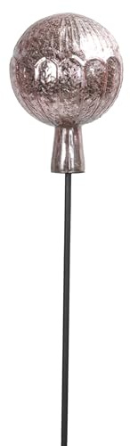 Posiwio dekorativer ausgefallener Gartenstecker mit geprägter Rosenkugel Glaskugel in Cracklee-Optik Silber rosa hellgrün und 2 möglichen Größen (rosa, klein)