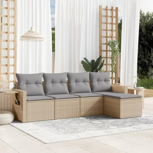 Rantry 5-TLG. Gartensofa Set mit Kissen Gartenlounge Loungesofa Gartenmöbel Balkonmöbel Ecklounge Ecksofa Loungemöbel Sitzgruppe für Garten Terrasse Balkon Beige Poly Rattan