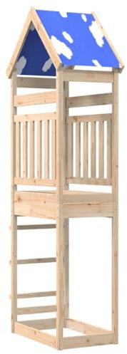 vidaXL Tour de jeu en pin massif pour enfants – Maison de jeu d'extérieur rustique marron avec toit nuage en polyester – 85 x 52,5 x 265 cm