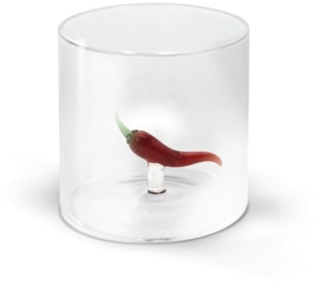 WD Lifestyle - Bicchiere in Vetro Borosilicato 250ml con Soggetto in Vetro Colorato Interno (Peperoncino)