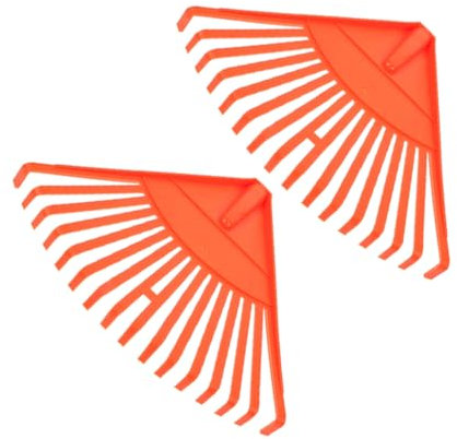 FUNOMOCYA Rastrillo De Jardín Manual para Hojas y Césped, 16 Dientes, Plástico Resistente, Color Naranja, Juego De 2 Piezas, Herramienta para Limpiar Hojas Jardín y Césped