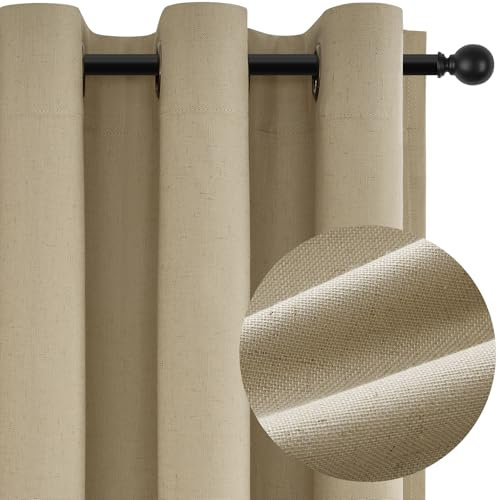 Topfinel Door Curtains 84 Inch Drop with 30% linen, 100% Blackout Curtains for Living Room Bedroom, Eyelet Thermal Curtains Energy Saving, Noise Reduction for Nursery (132x213cm 2 Per Pack)