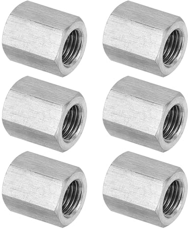 PATIKIL M12 x 1.25-Pitch Dado Esagonale Lungo Acciaio Inossidabile 304, 6Pz 20mm/ 0.8 L Dadi di Accoppiamento Dado a Barra Lunga Intera Connettore per Barra Filettata, Tonalità Argento