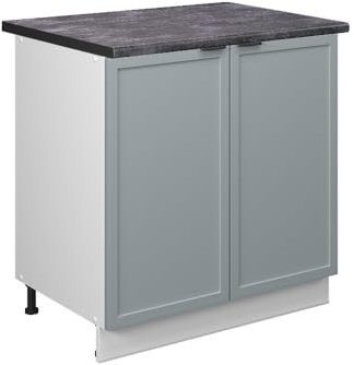 Vicco Spülenunterschrank Fame-Line, Hellblau-grau, 80 cm mit Regal, AP Anthrazit