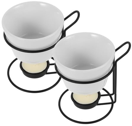CONGARTENO Ceramic Butter Warmer Set, 2 Sets with Iron Stand, Heat Contents Warm for Chocolate, Cheese and Fondue, Kitchen Melting Pot for Home Use