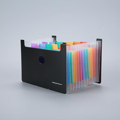 Nvzi Fächermappen-Organizer,A5,Orgel-Clip,mehrschichtiger Ordner | Ticketblatt,Aufbewahrungstasche,Teleskopständer für Zuhause,Büro und Reisen,Schwarz und Regenbogen