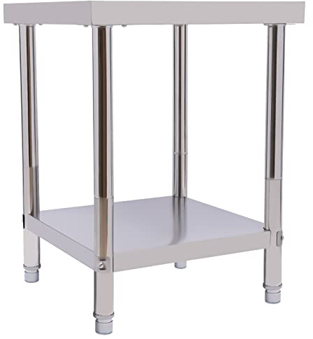 WSIKGHU rostfritt stål, kök, arbetsbord, 2 nivåer – 60 x 45 x 80 cm, köksbord, rostfritt stål med höjdjusterbar hylla – justerbara fötter, 400 kg gastrobord, förvaringsbord