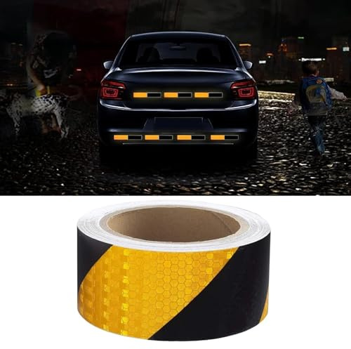GIUSOBG Cinta Reflectante Adhesiva 10m*5cm Res Istente Al Aguapegatinas Reflectantes Cinta De Seguridad Autoadhesiva para Coche Camión para escaleras, vehículos, barcos, señales (Amarillo y negro)