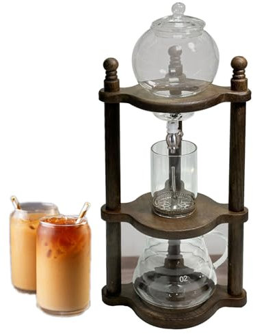 Cold Brew Drip Tower, Cold Brew Drip Tower,Iced Drip Coffee Maker Cold Brew Dripper Pot Cold-Drip Coffee Tower Ice Coffee Machine Wooden Glass 600ml,B