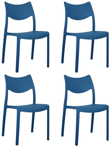 Marvin Sedia In Polipropilene Manu, Arredo di Design, Sedia per Esterno e Interno, Impilabile, Sedie Moderne Resistenti, Sedia per Giardino Cucina Terrazzo Patio (4, Blu Oceano)