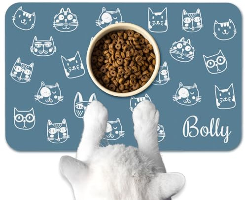Naispanda Tapis de Nourriture pour Chien Personnalisé Set de Table Personnalisé pour Animal Domestique Set de Table pour Bol d'eau pour Chien et Chat avec Photo et Nom Antidérapant et Imperméable