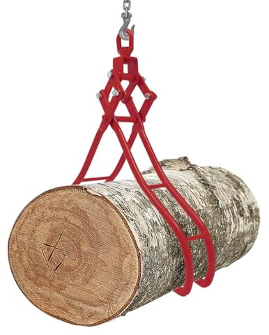 Pinza forestale per tronchi d'albero fino a 914 mm, pinza in legno con 4 punte di serraggio, forza di trazione 2000 kg, girevole a 360°, pinza di sollevamento per falegnameria, edilizia, rosso