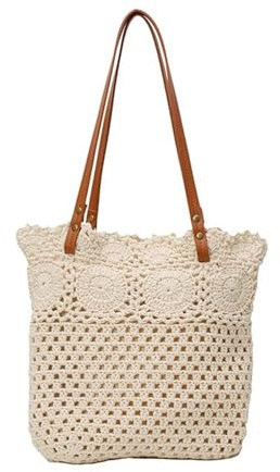 Qsvbeeqj Elegante borsa all'uncinetto in cotone di grande capacità scava fuori borsa a tracolla tessuta fatta a mano adatta per shopping in città e picnic