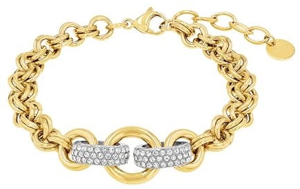JOOP! Damarmband i rostfritt stål med syntetiska zirkoner, 19+3 cm, bicolor, kommer i en smyckespresentask, 2039842