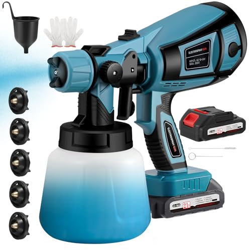 Pistola a Spruzzo, Pistola per Verniciare con batteria da 21V con 3 modalità di spruzzo, Pistola Vernice a Spruzzo con 2x3000 mAh e caricabatterie per recinzioni, pareti, interni