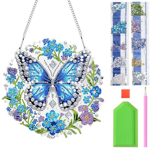 AYSYR Diamond Painting Anhänger,Diamond Painting Erwachsene Schmetterling,Diamonds Paint Fensterbilder 5D mit Kette,für DIY Bastelarbeiten,Raumdekoration und Eingang Decor