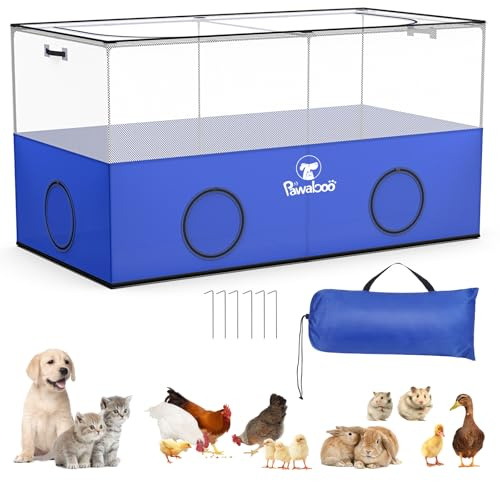 Pawaboo Corral para Animales Pequeños, Jaula para Mascotas con Pared de Malla Transpirable y Fondo, Recinto para Mascotas Pequeñas para Cachorros Cerdo Valla Interior Exterior, Azul