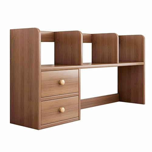 OVOGGPAN Schreibtisch-Bücherregal-Organizer – Mehrstufiger Schreibtischaufsatz fürs Studentenwohnheim – für das Homeoffice, das Studentenwohnheim oder das Arbeitszimmer(Brown,60x17x48cm)