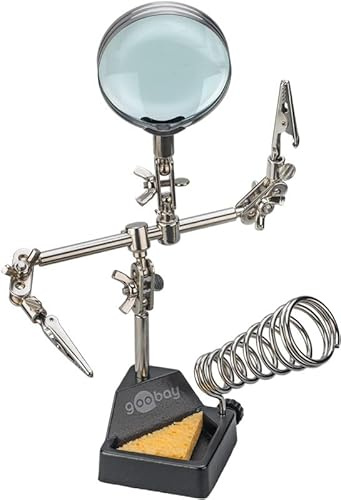 Goobay Troisième main avec loupe & support de fer à souder - Aide au soudage pour travaux de précision avec pinces crocodile flexibles et base robuste - grossissement 2,5 fois - noir - 76560