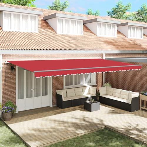 Rote einziehbare Kassettenmarkise 600x300 cm für Garten, Terrasse, Balkon, wasserdicht, UV-beständig, manuell bedienbar, idealer Sonnenschutz