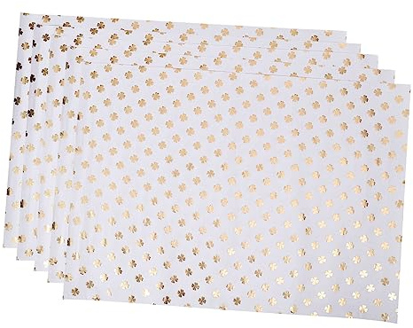 VALICLUD 5 Blatt Bedrucktes Geschenkpapier mit Vierblättrigem Kleeblatt Motiv Goldfarben Dickes Papier Vielseitig Verwendbar für Blumenverpackung und Kunstprojekte