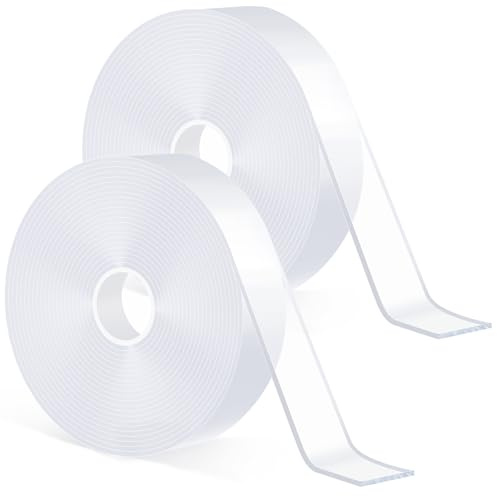 OWLKELA Double Sided Tape Heavy Duty, 6m*2cm*2mm, 2 Rolls | Clear Nano Tape, Multipurpose Clear Mounting Tapes, Removable Reusable Adhesive Strips for Wall, DIY & Home Decor