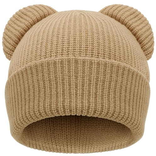 DRESHOW Baby Beanie Cappelli Invernali Bambino Bambini Morbida Maglia Graziose Orecchie da Orsetto Unisex Cappello per Neonato Ragazzi Ragazze Cappello Caldo per 0-6 mesi