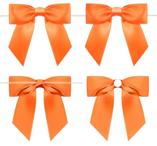 jijAcraft Orange Schleife Selbstklebend: 9×8,5 cm Kleine Geschenkschleife mit Draht, 24 Stück Fertige Dekoschleifen für Geburtstag, Satinschleifen für Halloween, Ostern, Sommer-Mottoparty