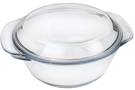 Reldor Glass Casserole Dishes with Lids Oven Proof, Borosilicate Glass, Serving Dishes, Freezer & Microwave Safe, Scratch & Thermal Shock Resistant,Easy Handles(Clear, Round 2.5 Ltr)