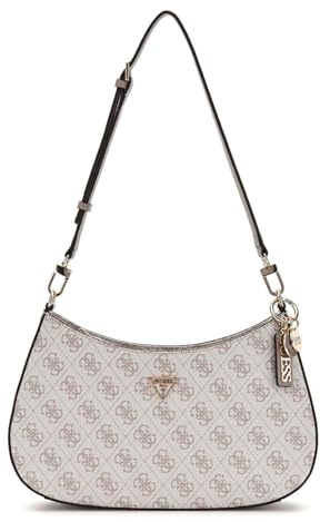 GUESS Schultertasche Noelle II Top Zipper Shoulder Bag Dark Taupe Logo weiß