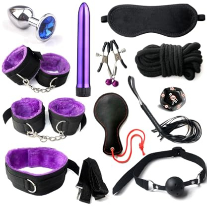 Bondaged Kit Bed Restraints Blindfolds Spreader Bar for Couples Sex Tie Downs Under Mattress for King Bed Hand Leg Cuffs Wrist Bed Straps Purple Handcuffs Set for Bedroom Adult Play Toys Sweater