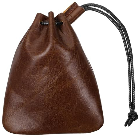 Leather Drawstring Pouch, Cowhide Storage Bag Small Waterproof Leather Pouch Vintage Jewelry Coin Purse, Wallet Gift (Small)
