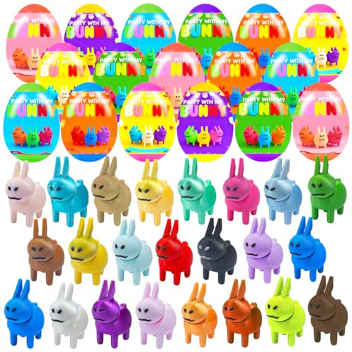 Holydeck 24 Pcs Easter Eggs with 3D Print Easter Bunny Prefilled Easter Eggs with Mini Toys Inside for Adults Easter Basket Stuffers Party Favors Easter Egg Fillers