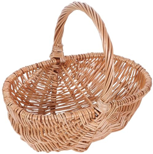 Lurrose Panier Osier Tressé à Main avec Anse Panier Ramasser Œufs et Légumes pour Pique- et Marché Extérieur Portable