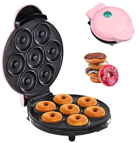 Mini Donut Maker - Doppelseitige Heizung Antihaft-Oberfläche für Frühstück, Snacks, Desserts - Macht 7 Donuts
